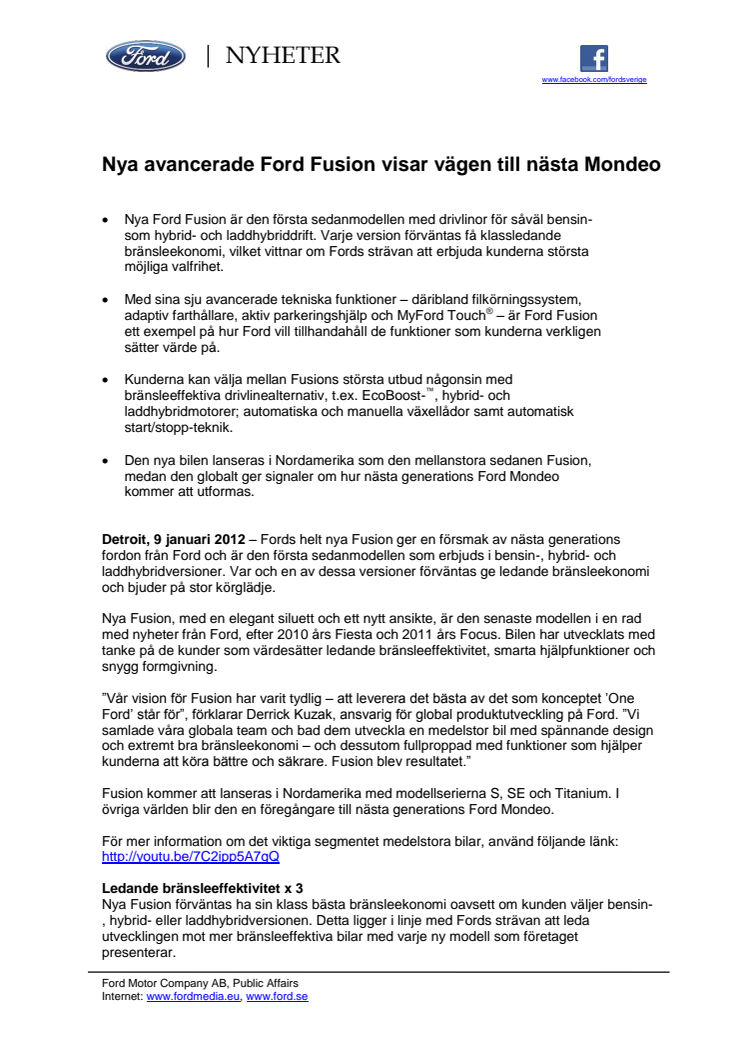 Nya avancerade Ford Fusion visar vägen till nästa Mondeo