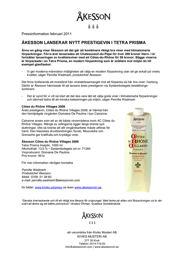 Åkesson lanserar nytt prestigevin i Tetra prisma