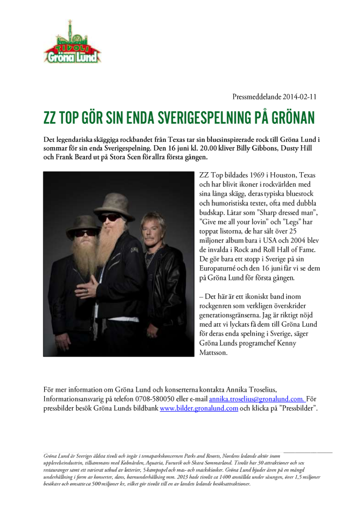 ZZ Top gör sin enda Sverigespelning på Grönan