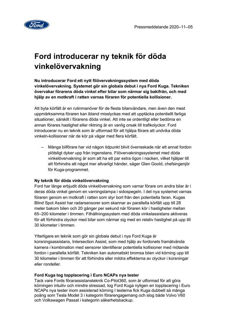 Ford introducerar ny teknik för döda vinkelövervakning 