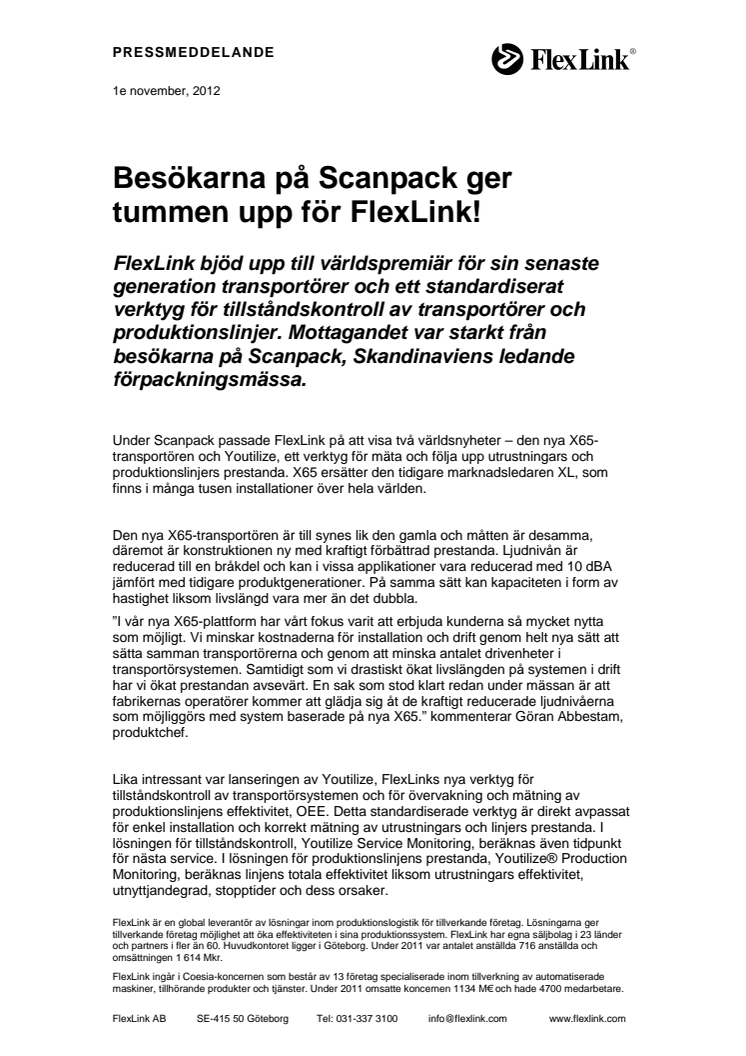 Besökarna på Scanpack ger tummen upp för FlexLink!