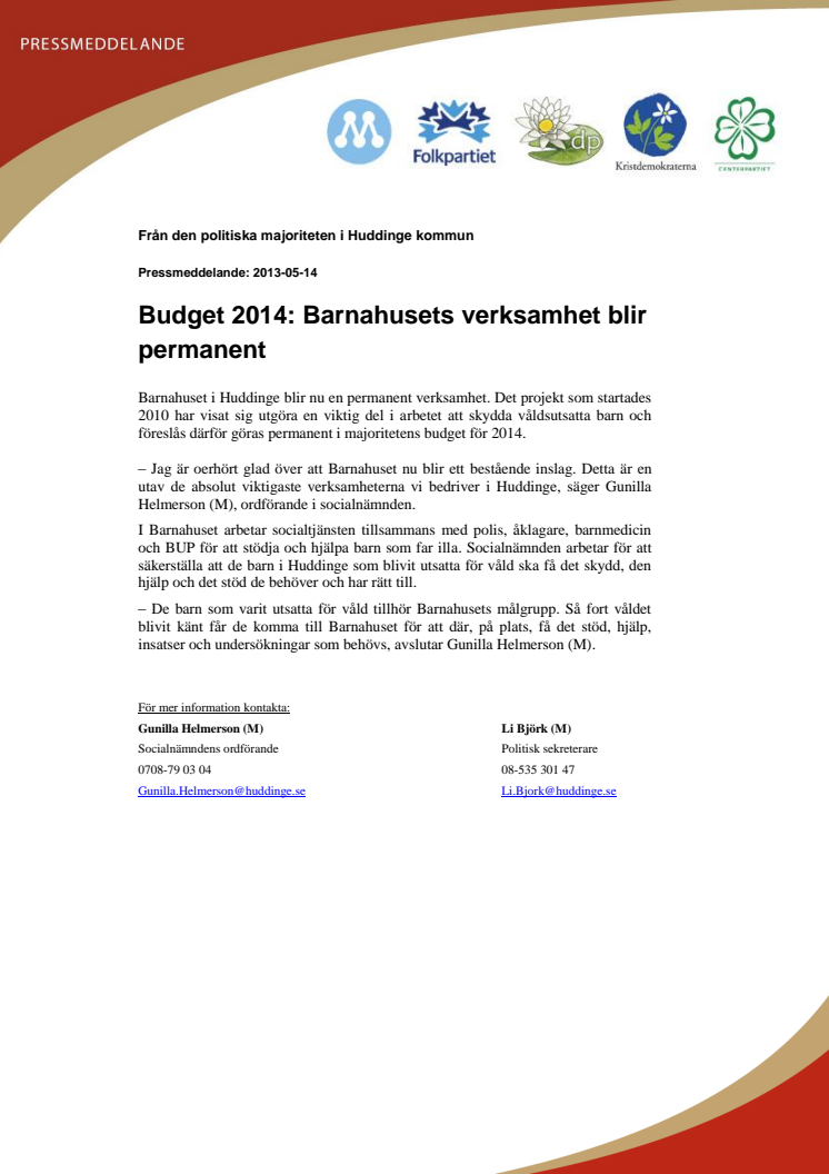 Budget 2014: Barnahusets verksamhet blir permanent 