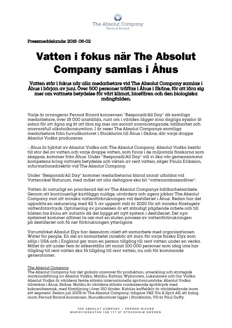 Vatten i fokus när The Absolut Company samlas i Åhus