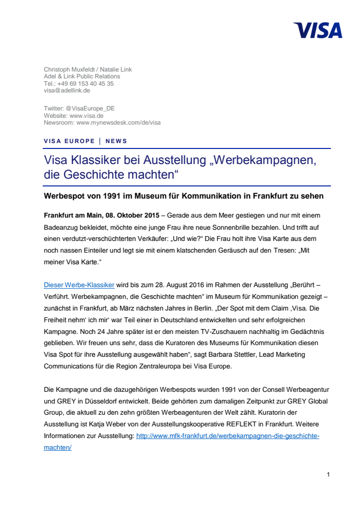 Visa Klassiker bei Ausstellung „Werbekampagnen, die Geschichte machten“