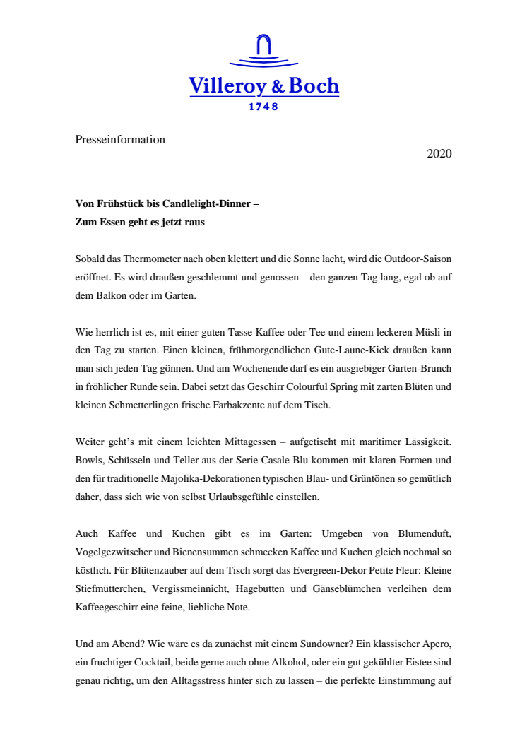 Von Frühstück bis Candlelight-Dinner – Zum Essen geht es jetzt raus