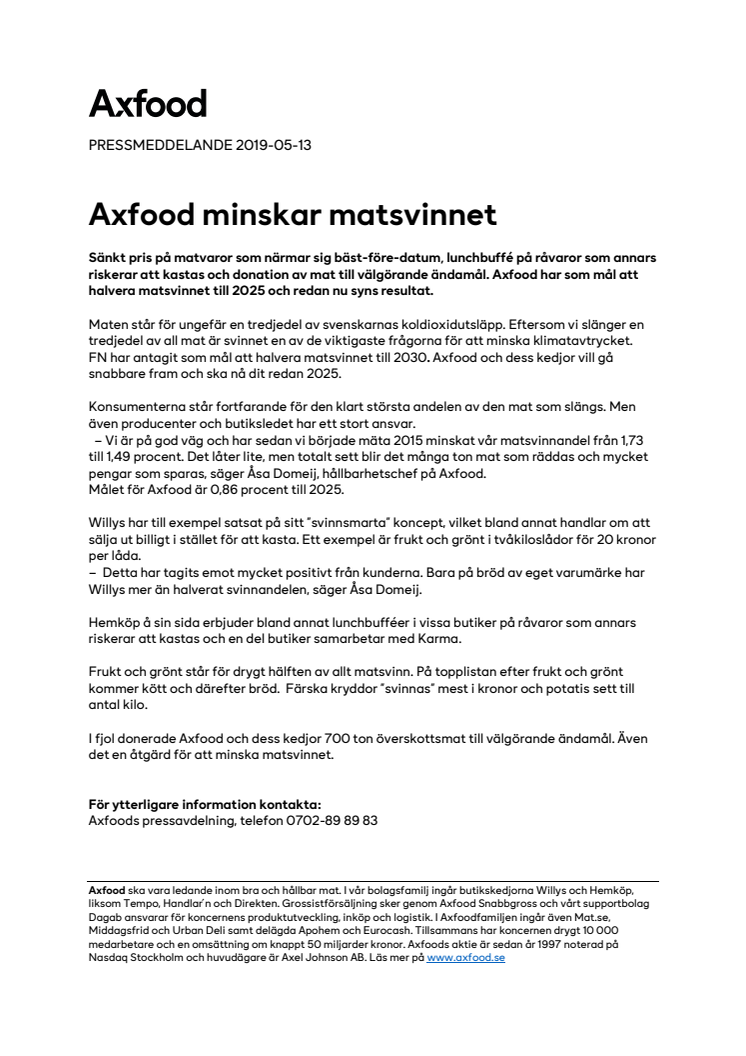 Axfood minskar matsvinnet