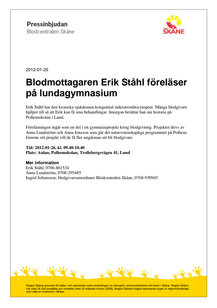 Blodmottagaren Erik Ståhl föreläser på lundagymnasium