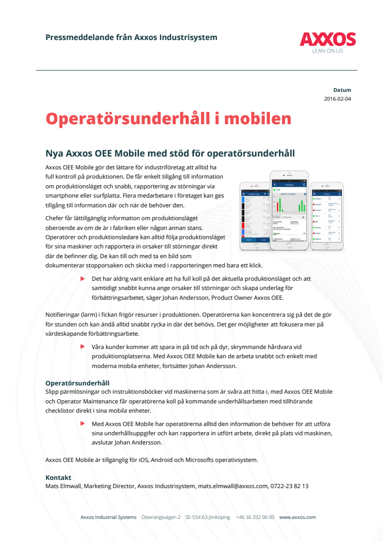Operatörsunderhåll i mobilen
