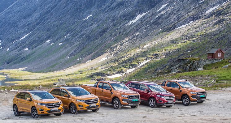 Med nye Ford Edge og Ford Ranger i Geiranger under den internasjonale presselanseringen av disse modellene