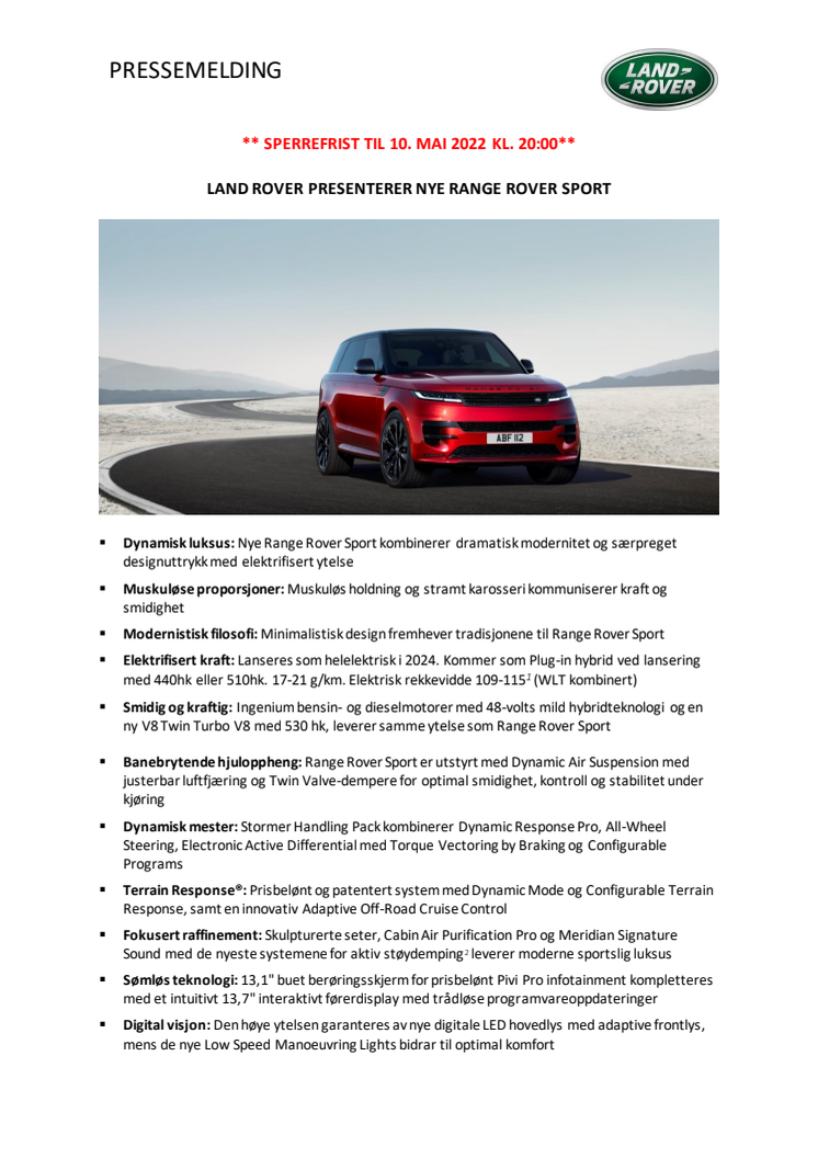 PRESSEMELDING: Nye Range Rover Sport redefinerer sportslig luksus