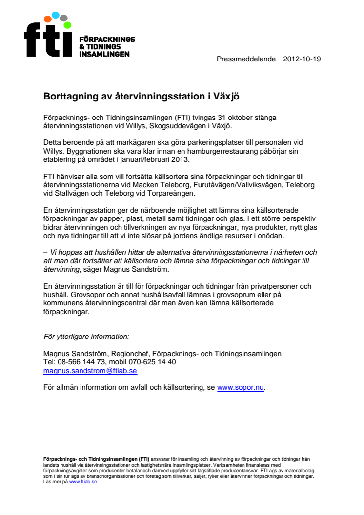 Borttagning av återvinningsstation i Växjö