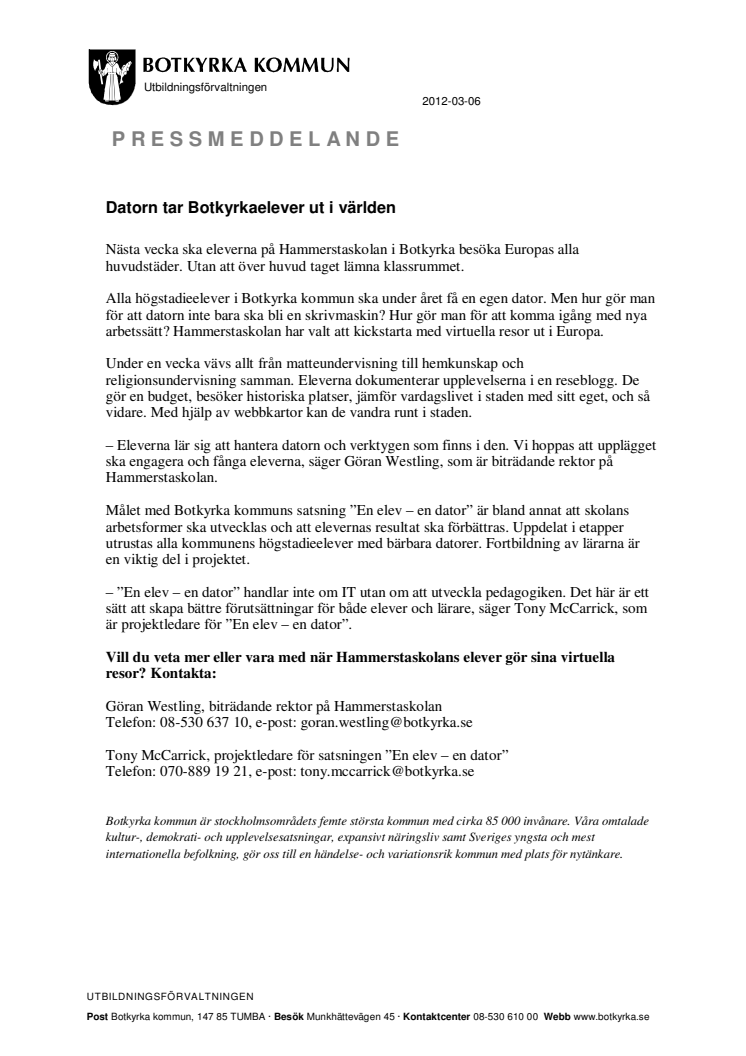 Datorn tar Botkyrkaelever ut i världen