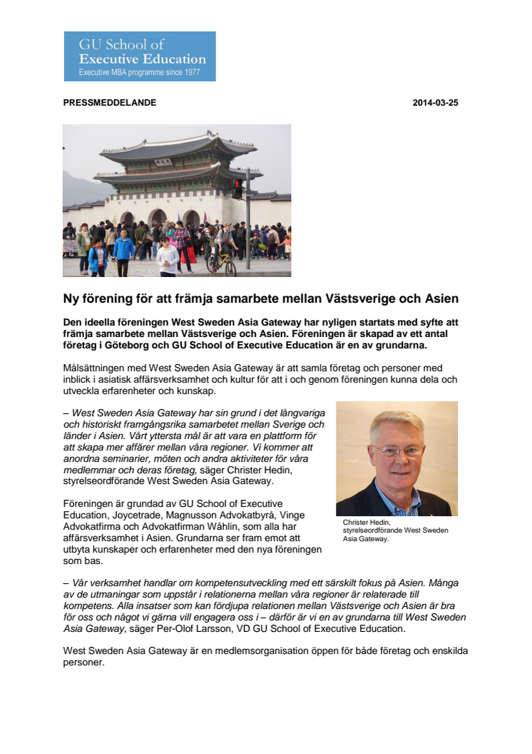 Ny förening för att främja samarbete mellan Västsverige och Asien