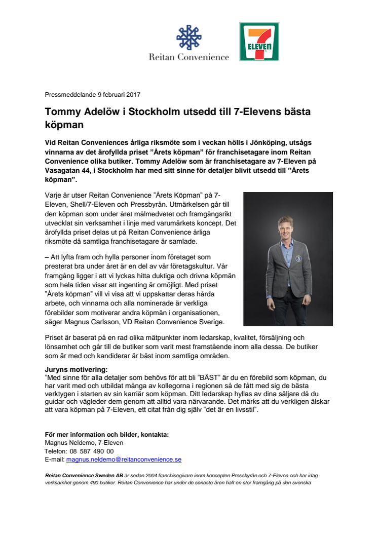 Tommy Adelöw i Stockholm utsedd till 7-Elevens bästa köpman
