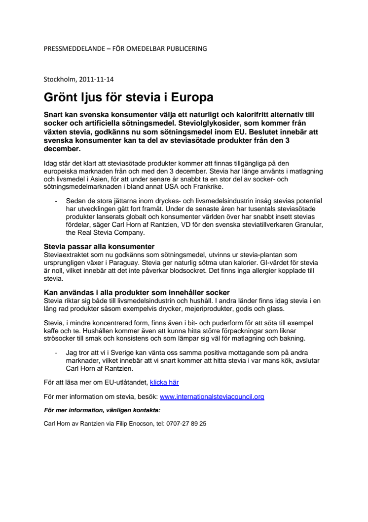 Grönt ljus för stevia i Europa
