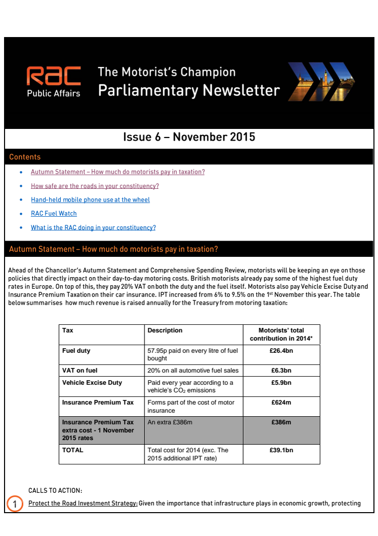 RAC Parliamentary Newsletter #6 - November 2015