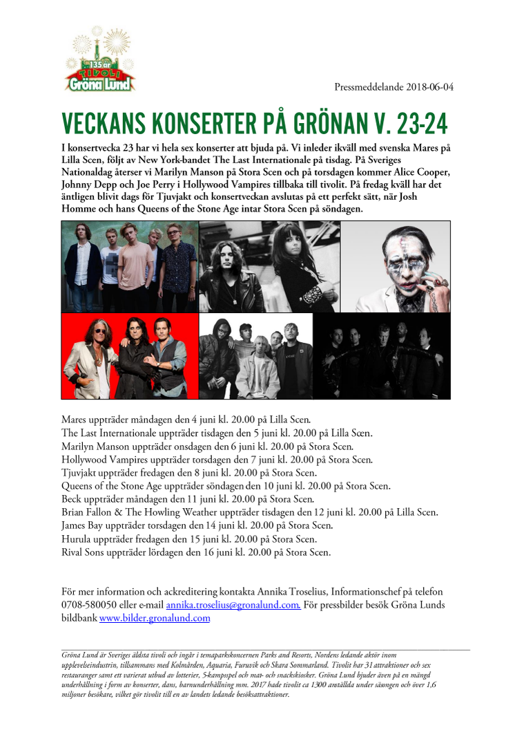 Veckans konserter på Grönan V. 23-24