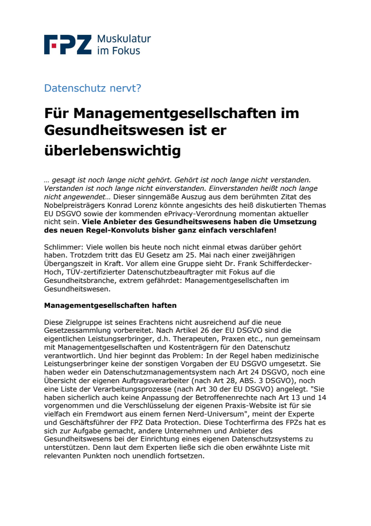 Datenschutz nervt?  Für Managementgesellschaften im Gesundheitswesen ist er überlebenswichtig 