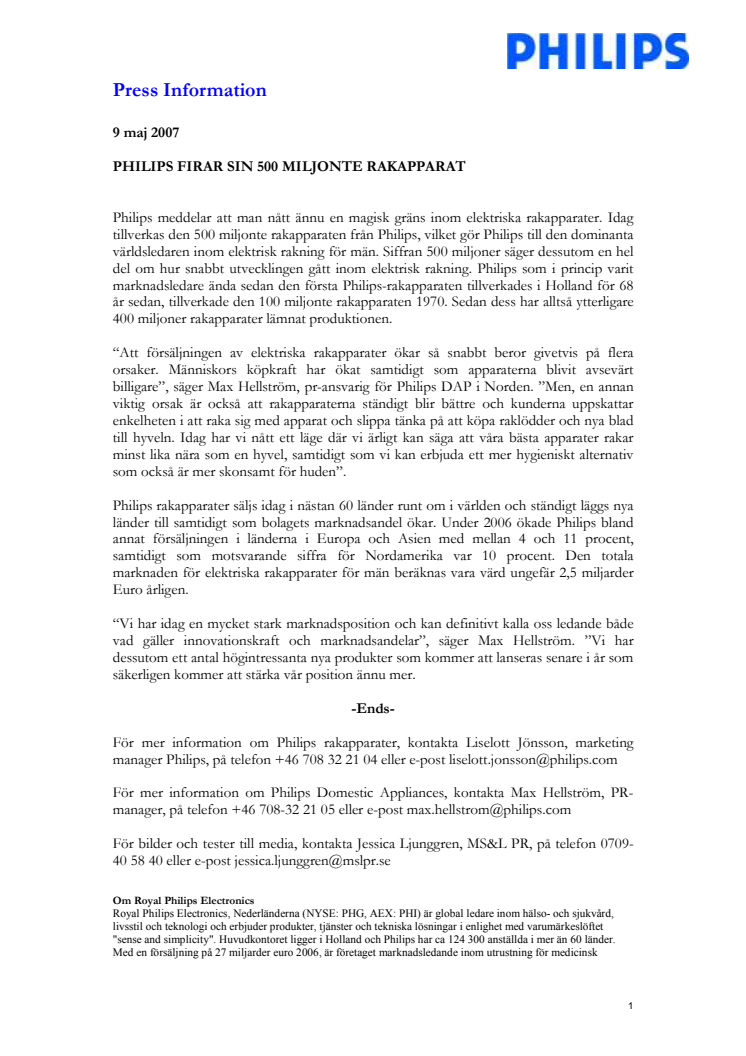 PHILIPS FIRAR SIN 500 MILJONTE RAKAPPARAT 