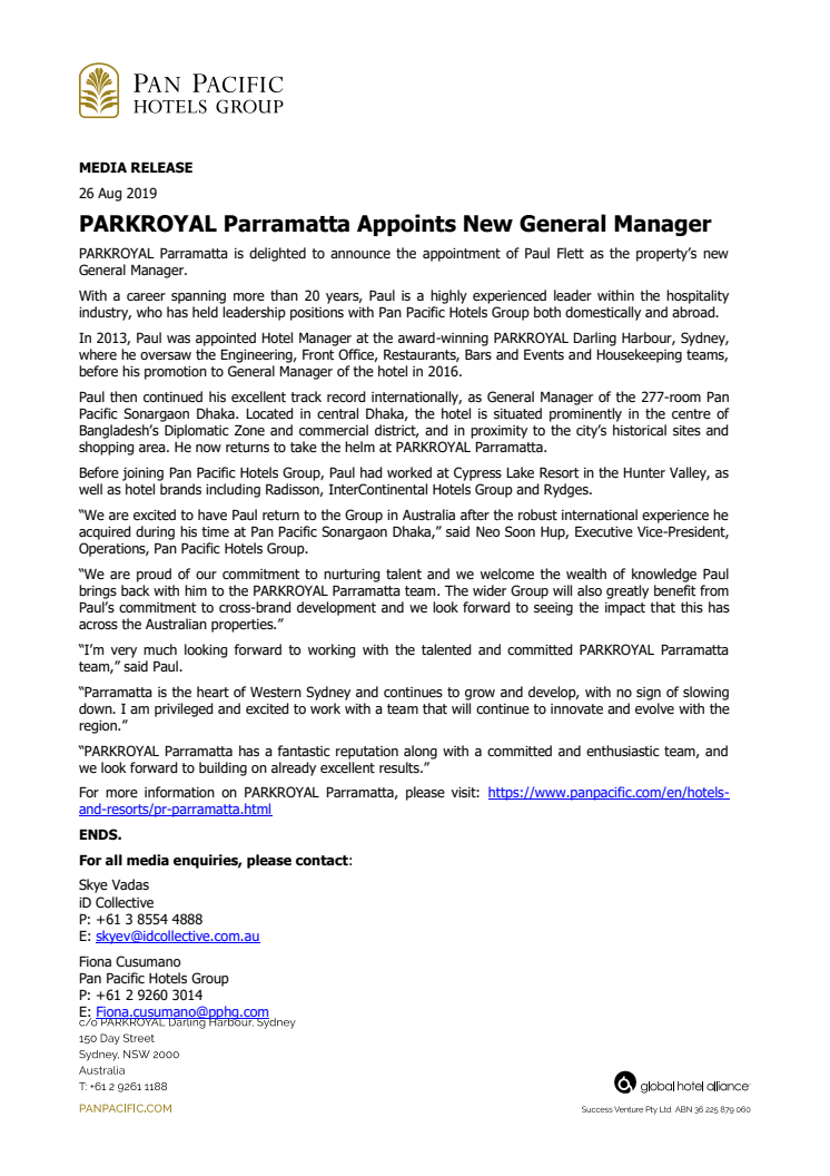 PARKROYAL Parramatta Appoints New General Manager