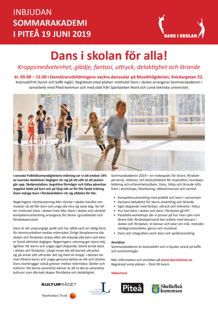 Dans i skolan för alla! Sommarakademi i Piteå 19 juni