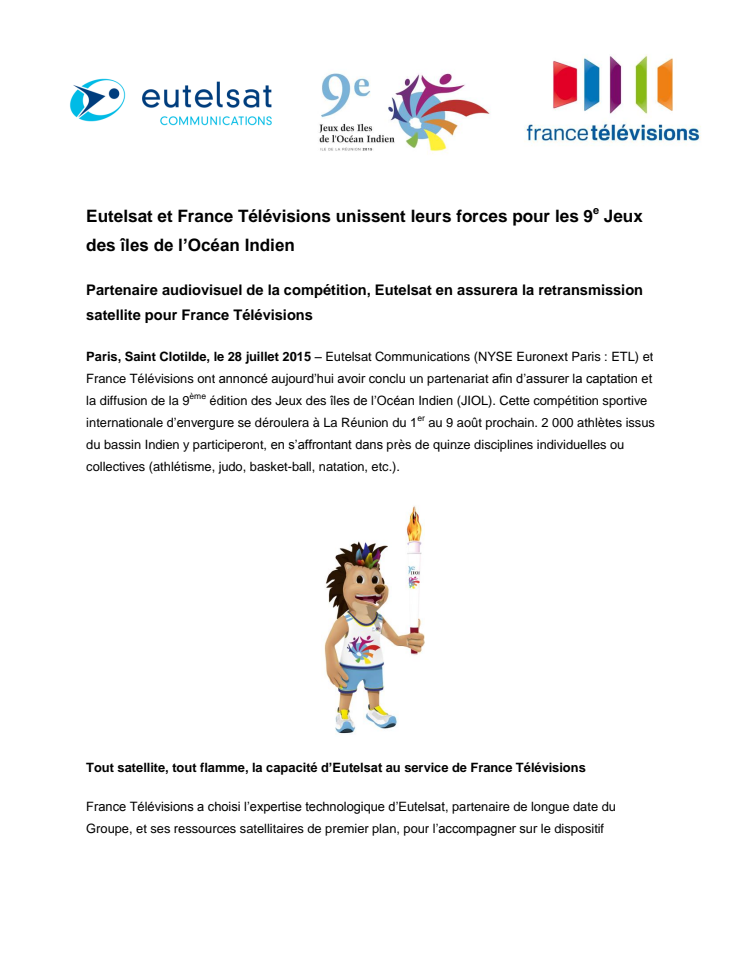 Eutelsat et France Télévisions unissent leurs forces pour les 9e Jeux des îles de l’Océan Indien   