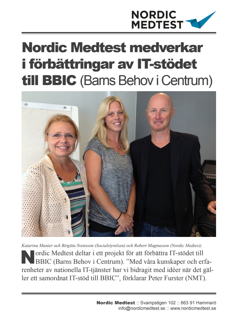 Referensblad: Nordic Medtest medverkar i förbättringar av IT-stödet till BBIC (Barns Behov i Centrum)