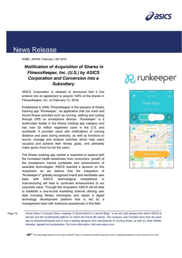 ASICS köper Runkeeper