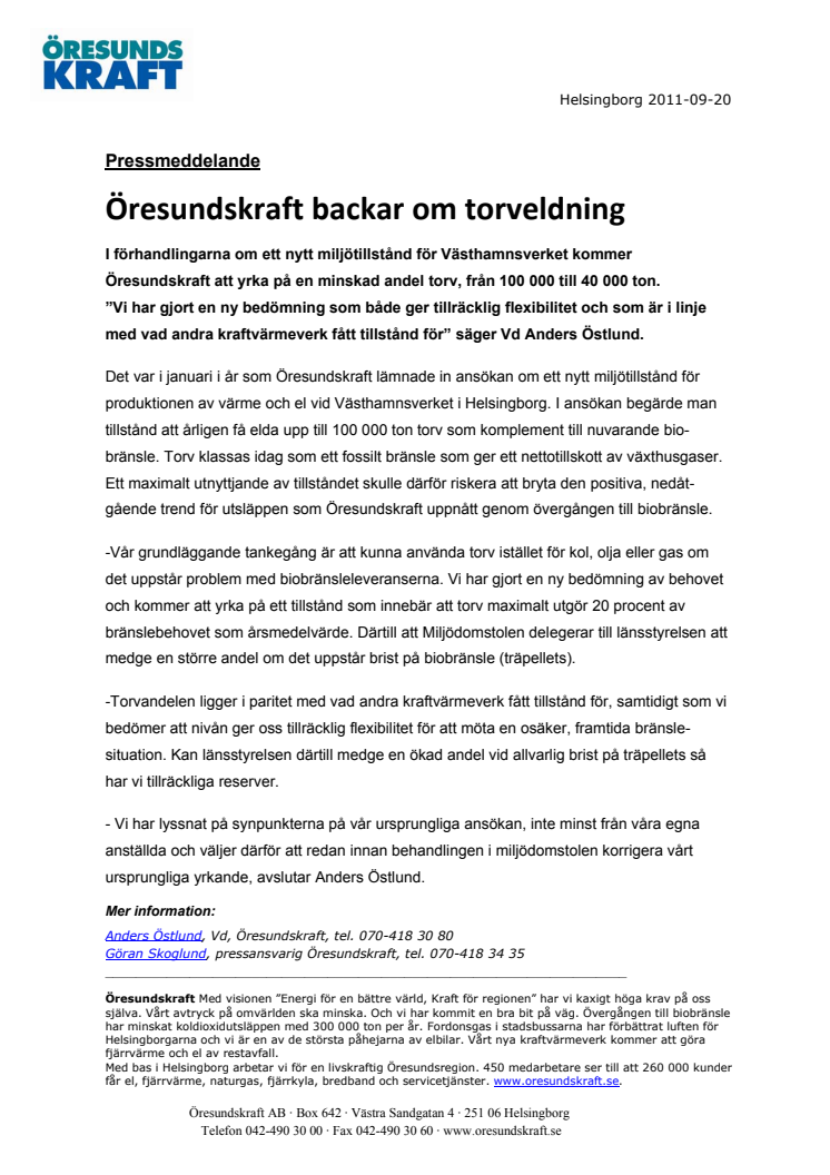 Öresundskraft backar om torveldning