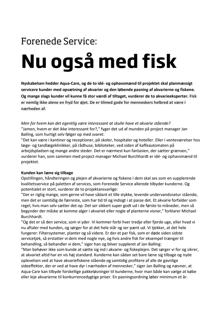 Forenede Service: Nu også med fisk 