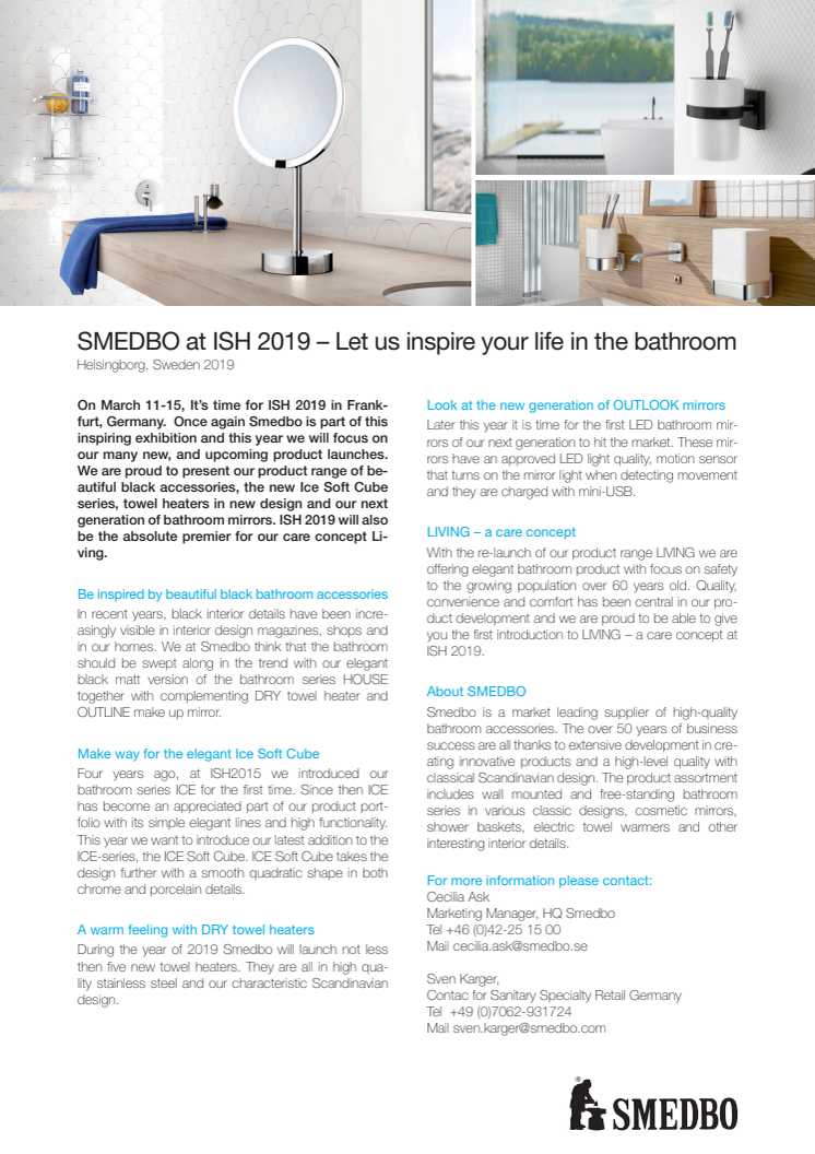 SMEDBO at ISH 2019 – Let us inspire your life in the bathroom