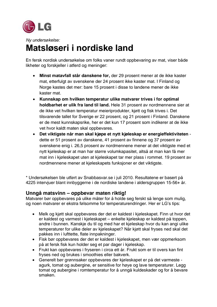 Matsløseri i nordiske land