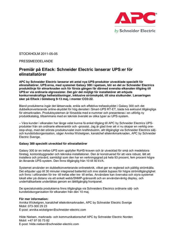 Premiär på Elfack: Schneider Electric lanserar UPS:er för elinstallatörer