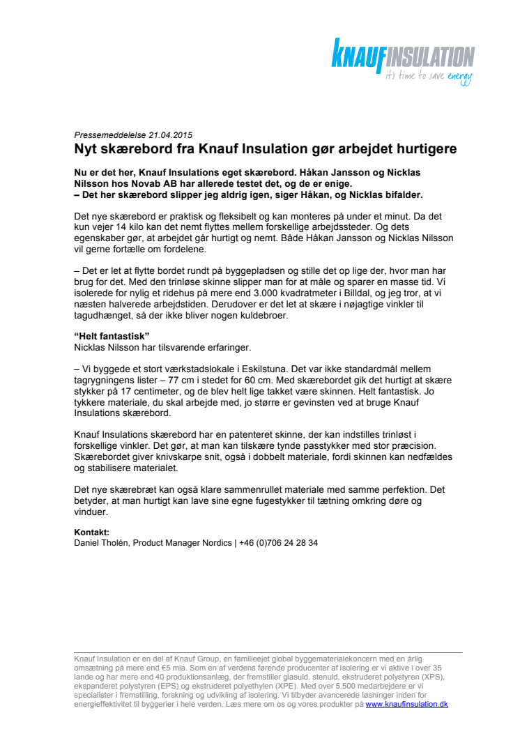 Nyt skærebord fra Knauf Insulation gør arbejdet hurtigere 