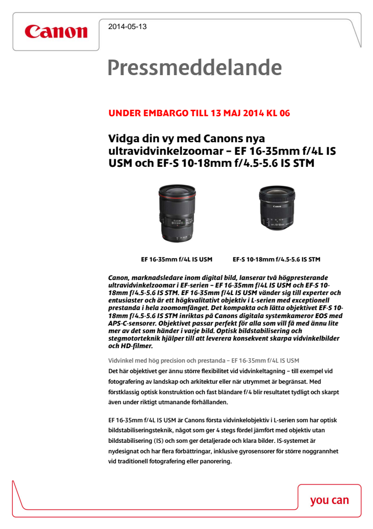 Canon Tekniska specifikationer EF 16-35mm f/4L IS USM