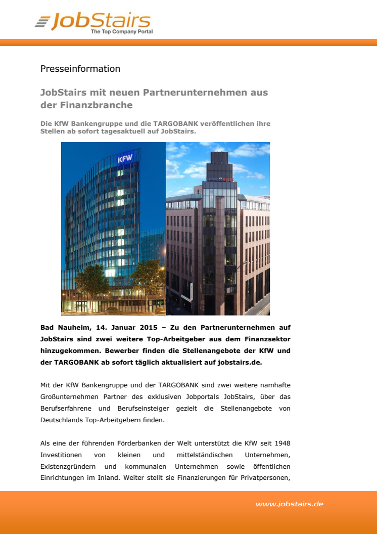 JobStairs mit neuen Partnerunternehmen aus der Finanzbranche