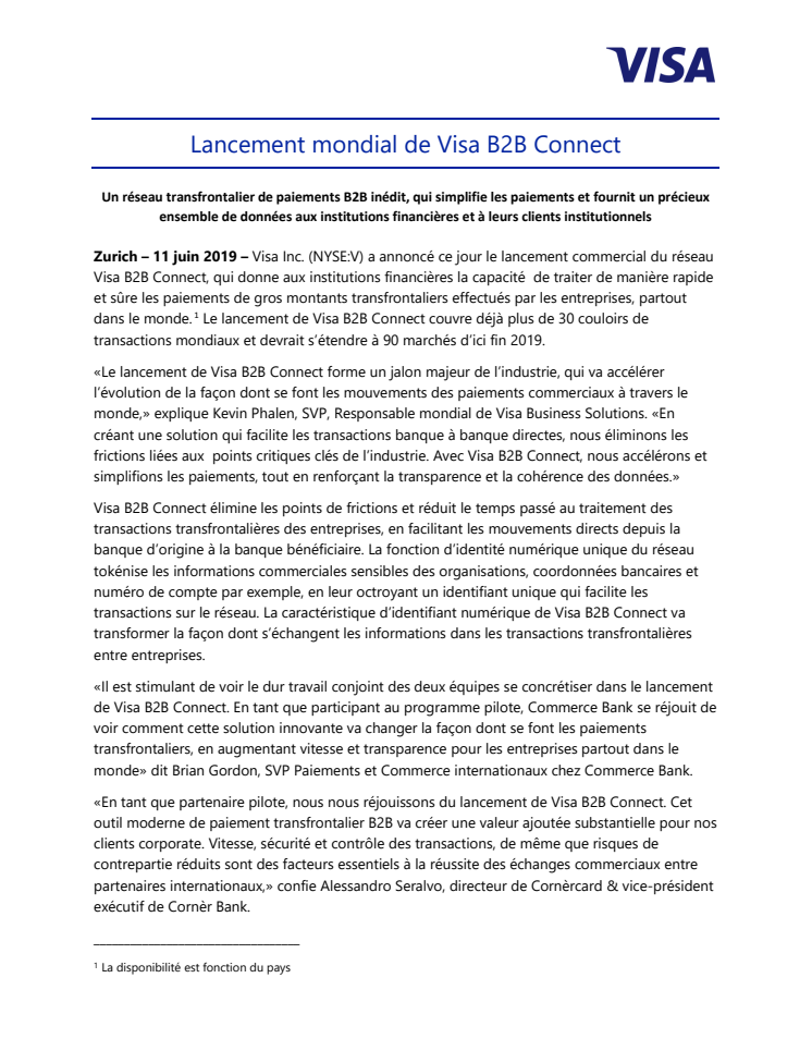 Lancement mondial de Visa B2B Connect 