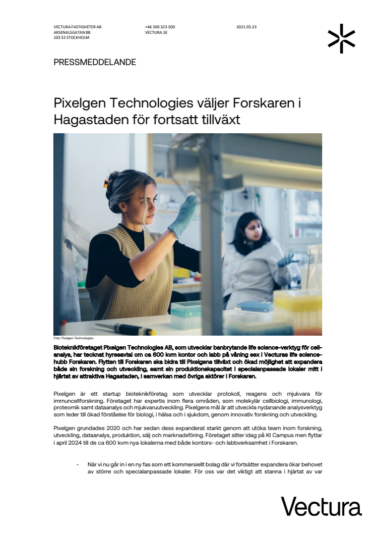 Pressmeddelande_Pixelgen Technologies väljer Forskaren i Hagastaden för fortsatt tillväxt.pdf