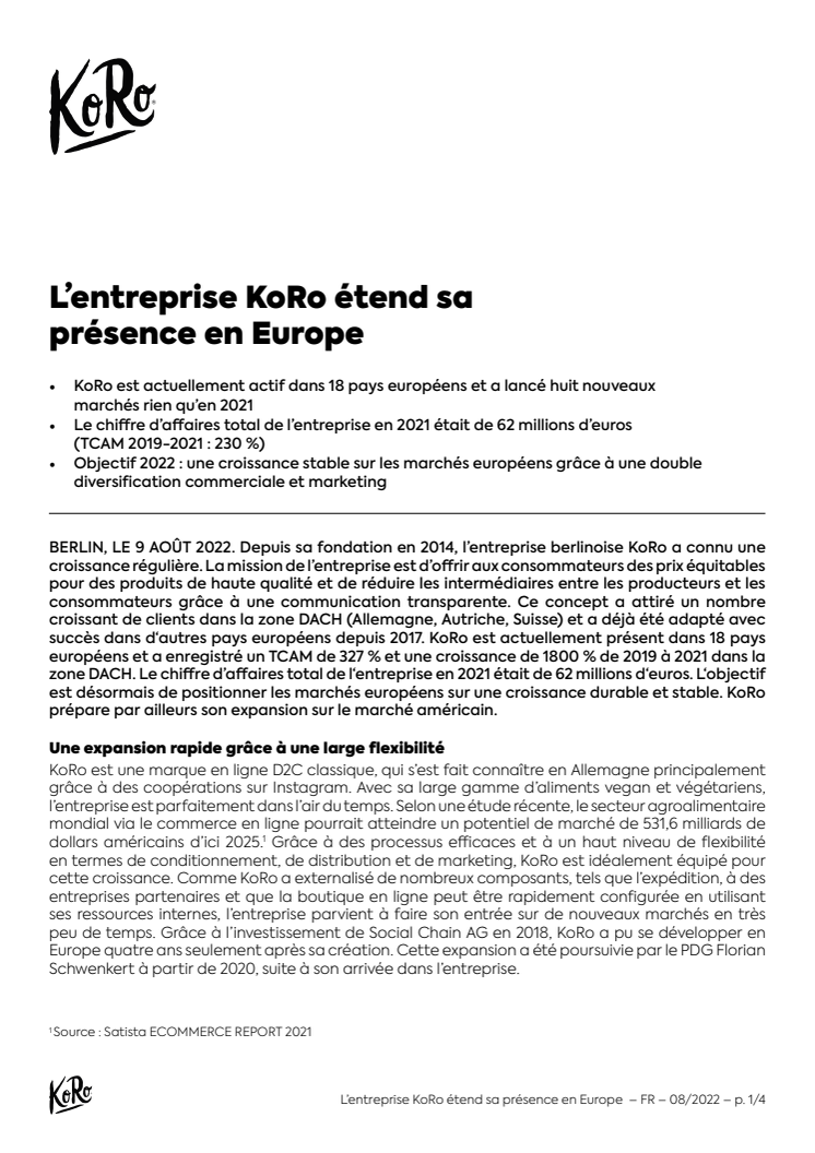 L’entreprise KoRo étend sa présence en Europe