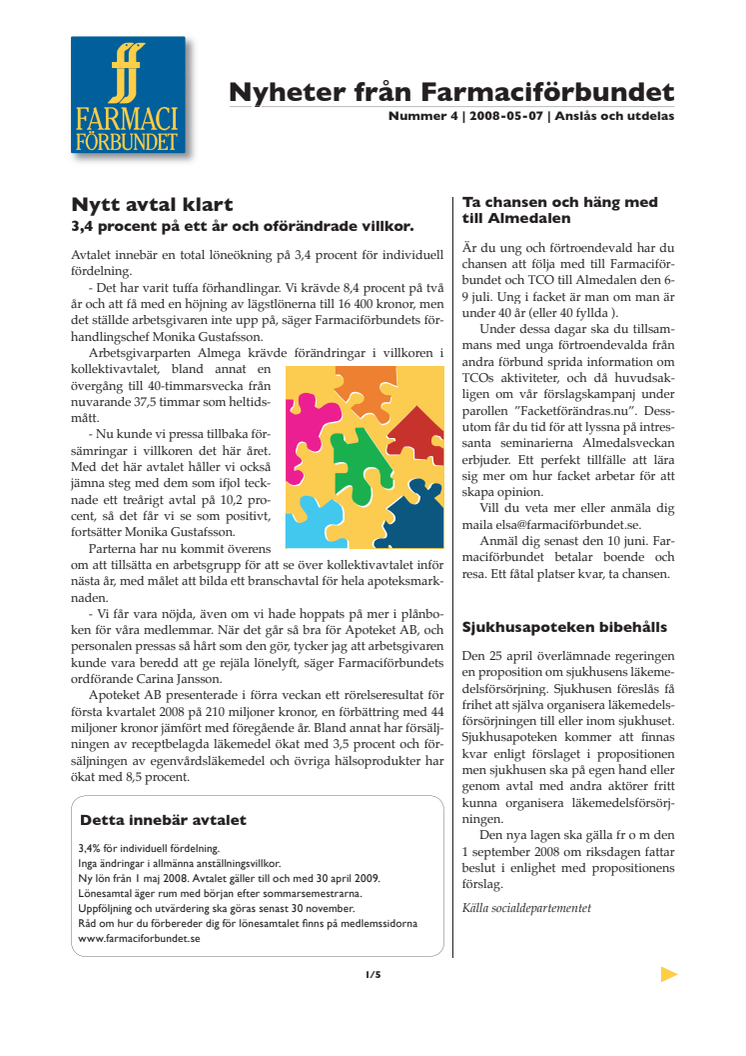 Nyheter från Farmaciförbundet 2008-05-07