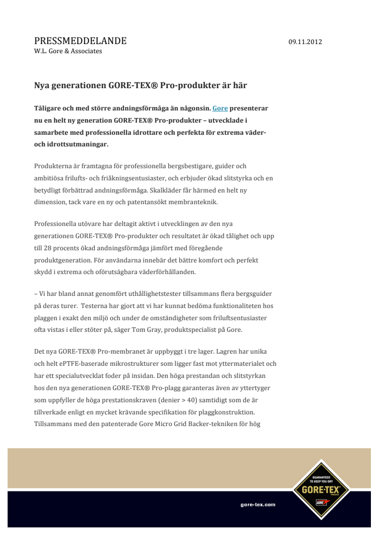PDF GORE-TEX® Pro Products