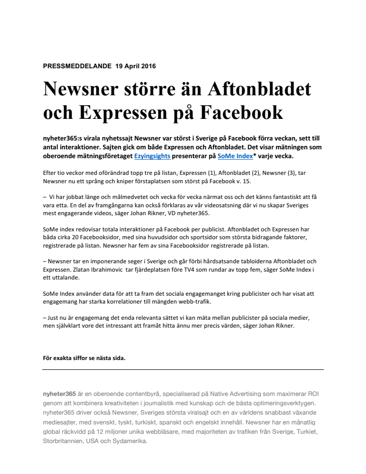 Newsner större än Aftonbladet och Expressen på Facebook