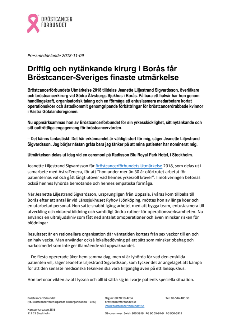 Driftig och nytänkande kirurg i Borås får Bröstcancer-Sveriges finaste utmärkelse