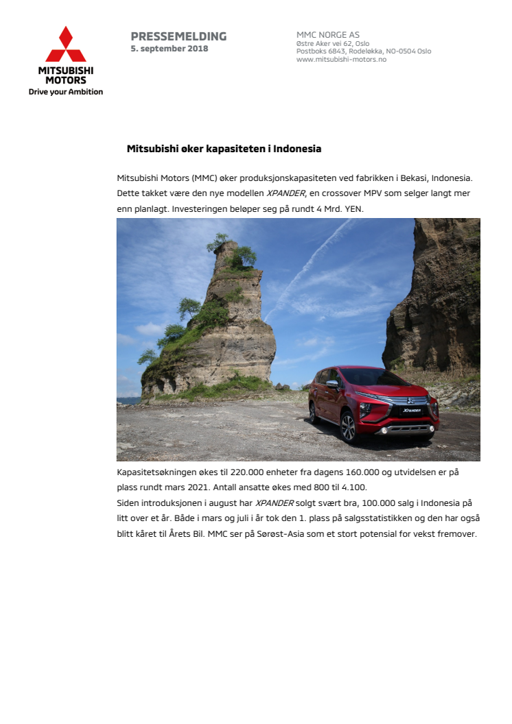 Mitsubishi øker kapasiteten i Indonesia