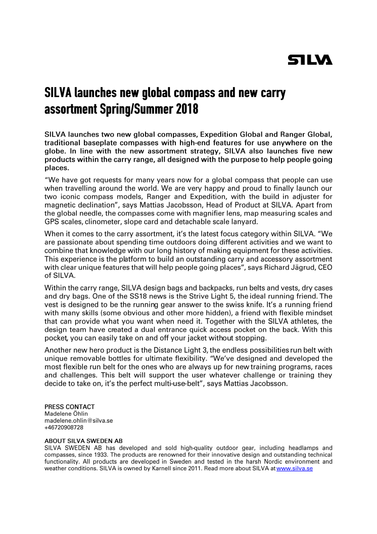 SILVA introduce a new global compass and news within the carry assortment  for Spring & Summer 2018