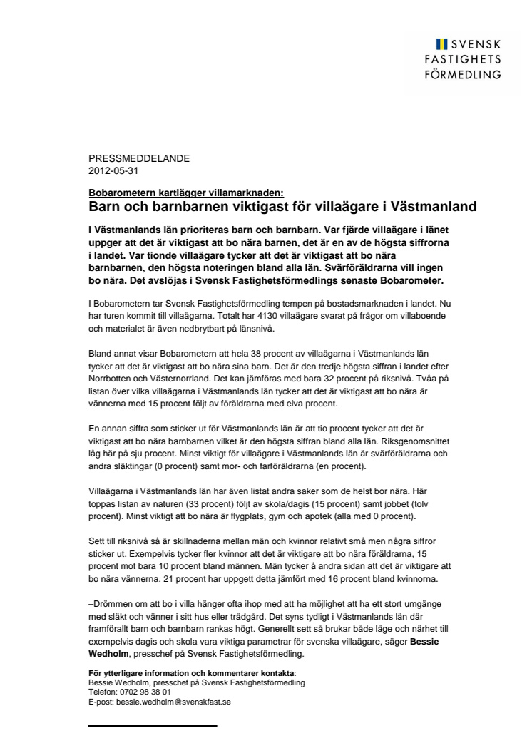 Bobarometern: Barn och barnbarnen viktigast för villaägare i Västmanland