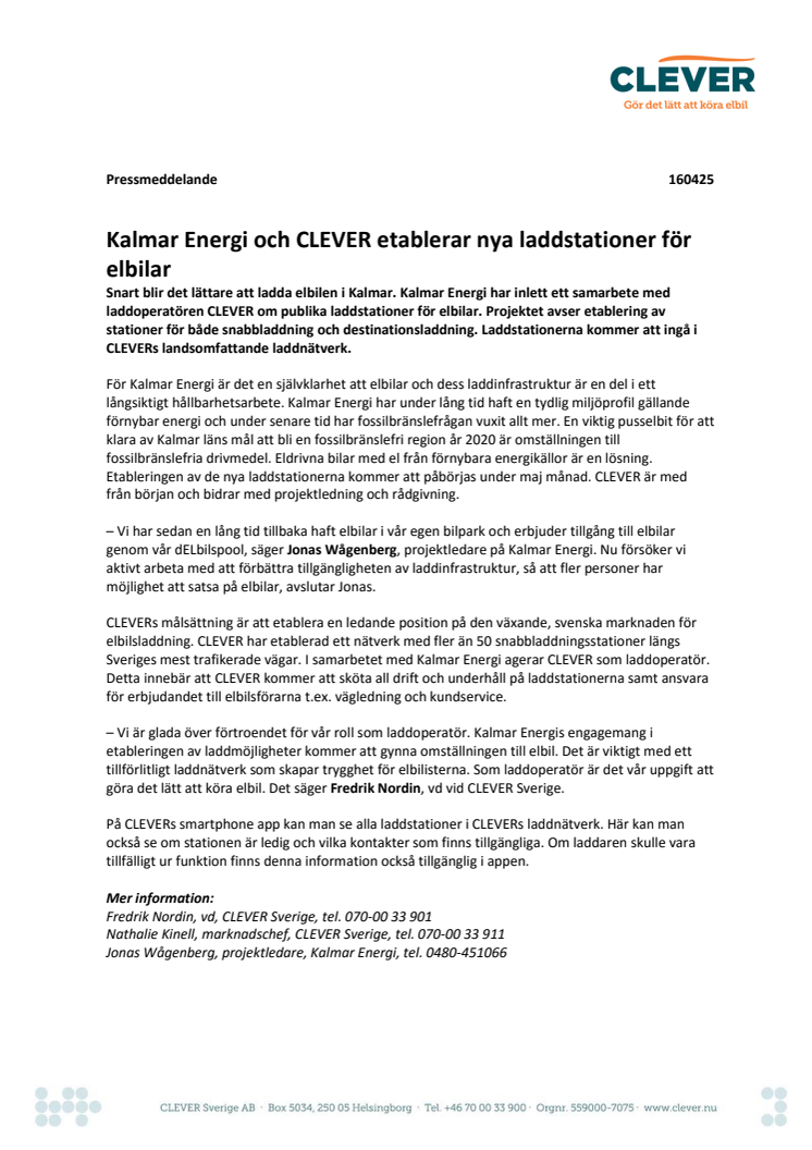 Kalmar Energi och CLEVER etablerar nya laddstationer för elbilar