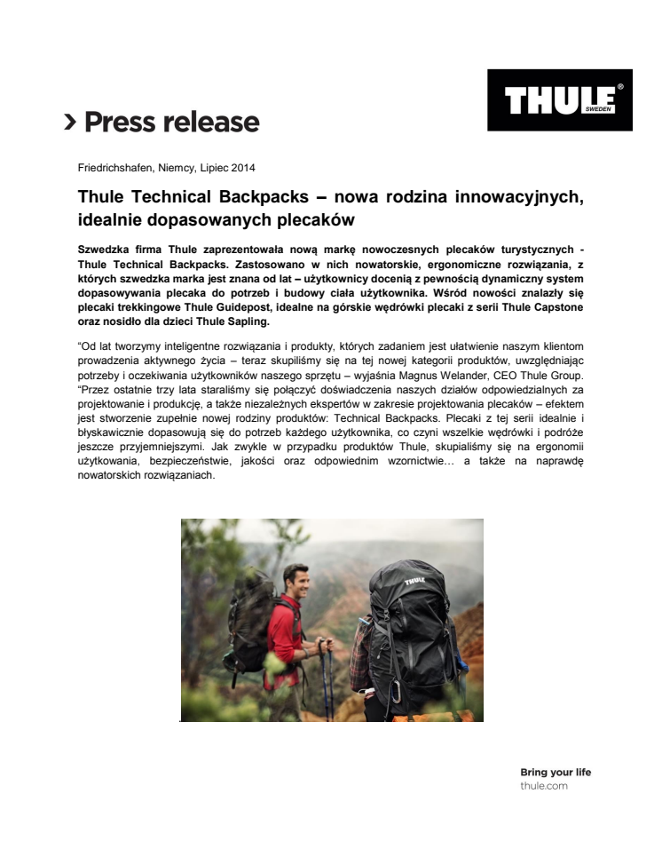 Thule Technical Backpacks – nowa rodzina innowacyjnych, idealnie dopasowanych plecaków