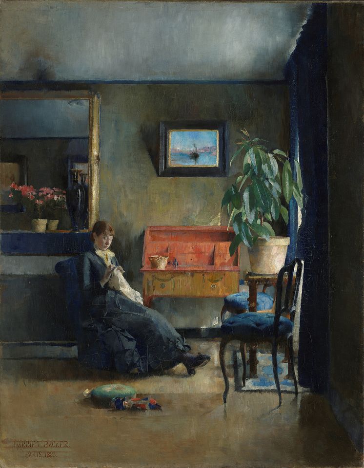 Harriet Backer, Blått interiør, 1883.