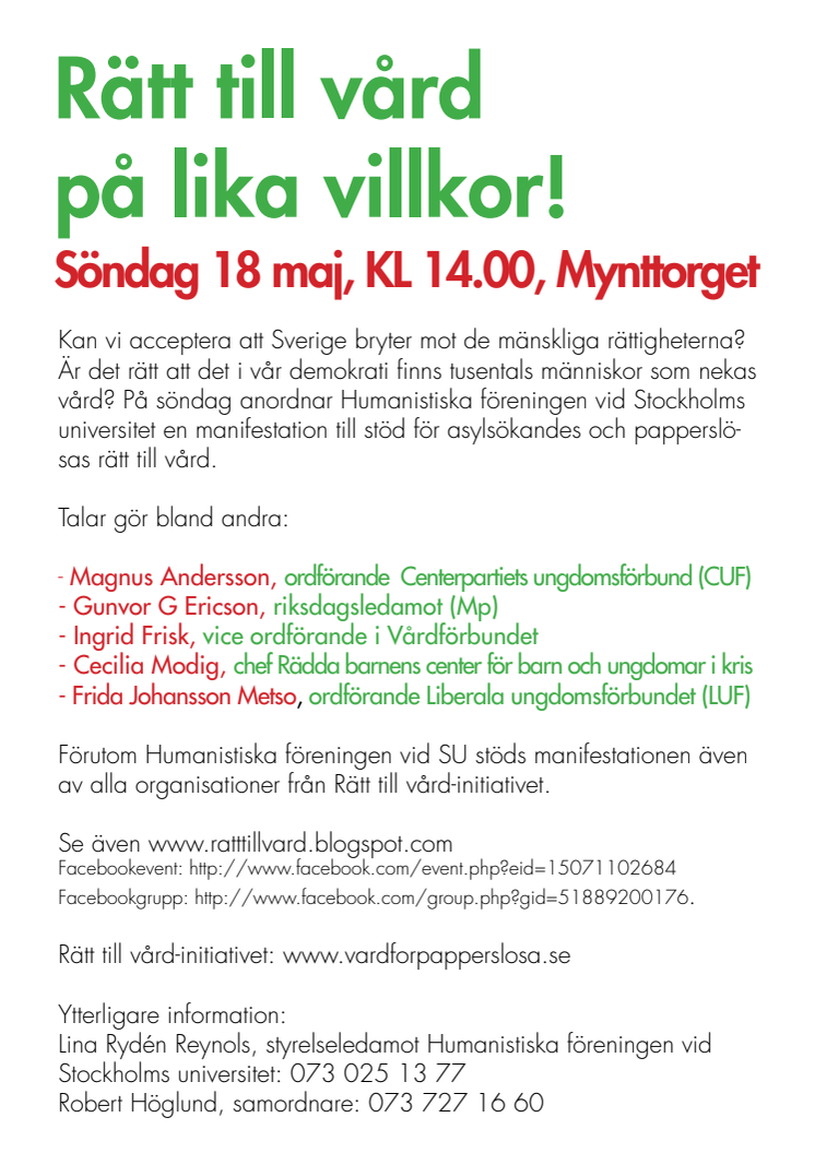Manifestation - Rätt till vård på lika vilkor